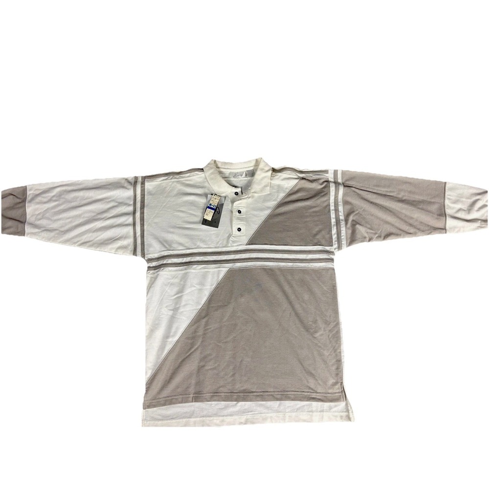 NWT VTG Envoy Polo Shirt Men's Large White Gray Two-Tone Long Sleeve